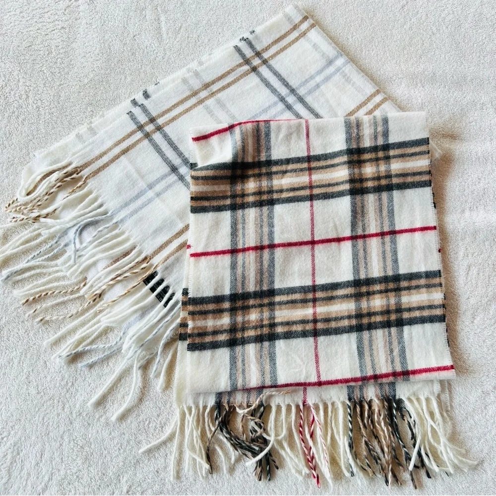 Bundle of 2 PLAID FRINGE SCARVES NEUTRAL COLORS MADE IN ITALY, GERMANY CASHMINK
